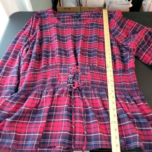 Lane Bryant Red Plaid Corset Tie Up Blouse 26 - Picture 7 of 12
